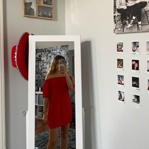 red off the shoulder dress